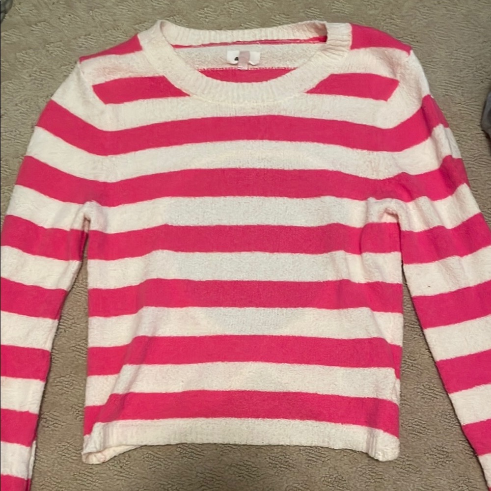Aerie Pink and White Striped Crew Neck Sweater